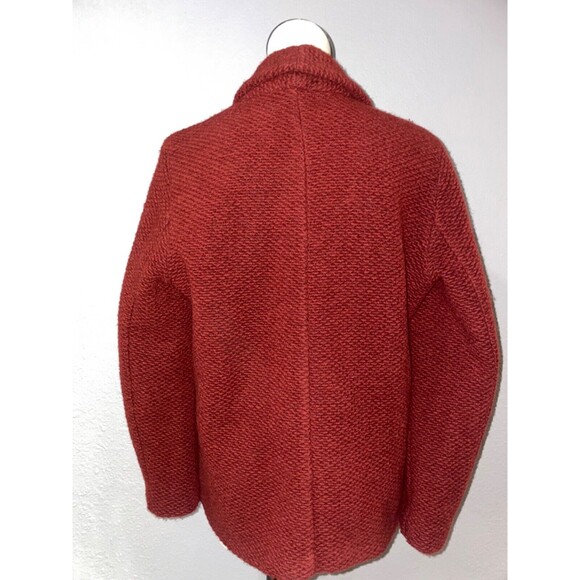 Promod Women's Wool Cardigan Coat size L Open Front Red Holidays Christmas - Picture 6 of 13